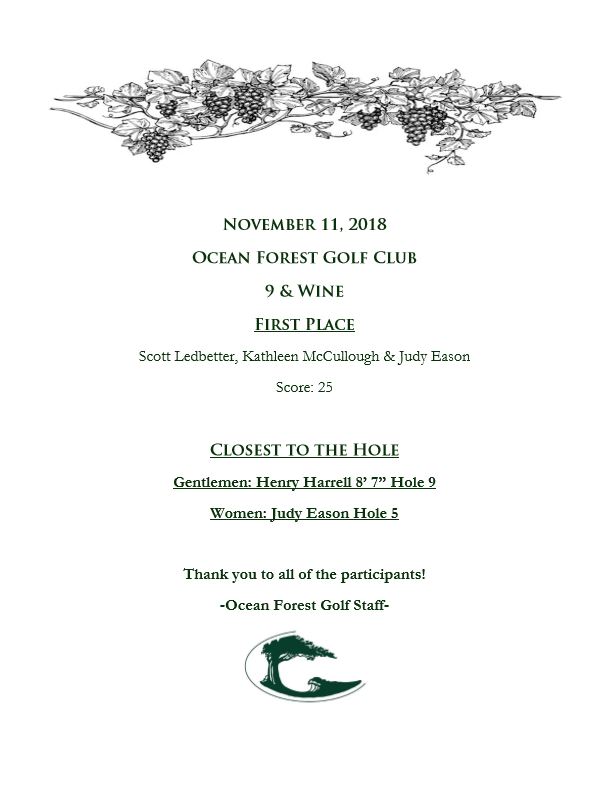 9 and Wine Results - November 11, 2018 1