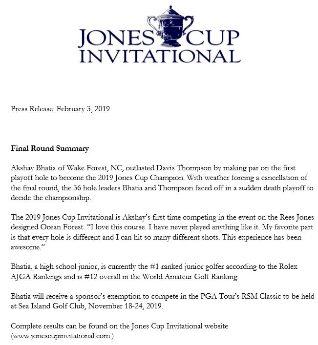 Jones Cup Invitational - Final Results 1