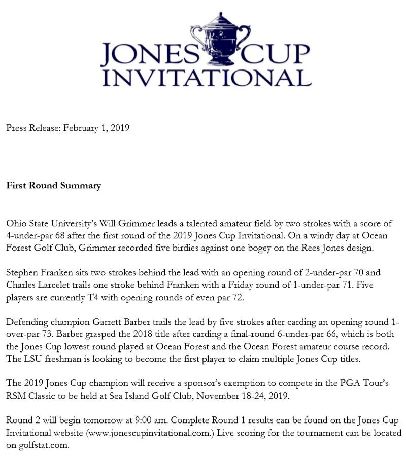 Jones Cup Invitational - Round One Results 2