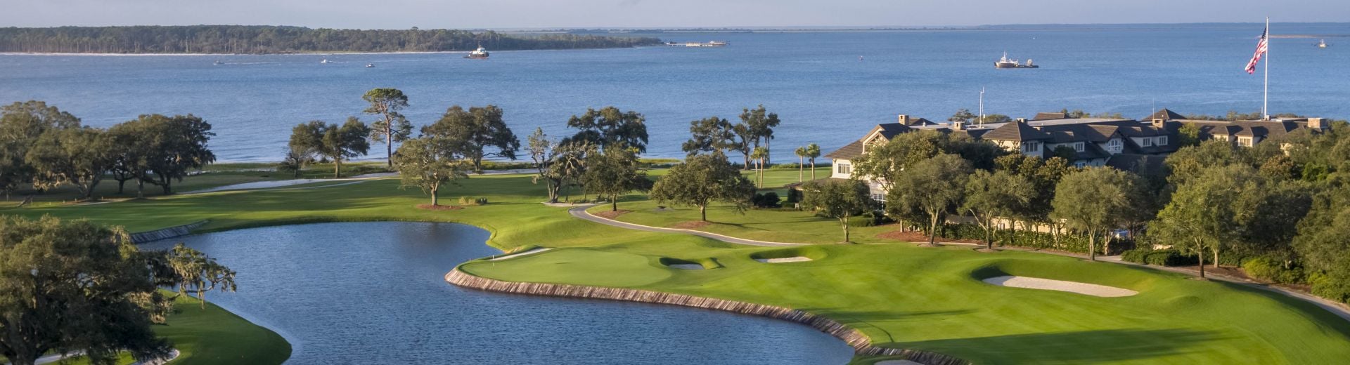 An early morning photo of the Seaside Course at Sea Island Club in Sea Island Georgia overlooking the Atlantic Ocean